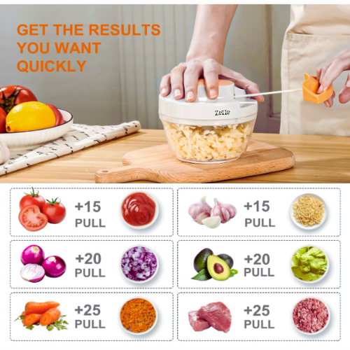 Zelle Manual Food Processor Vegetable Chopper, Portable Hand Pull String Garlic Mincer Onion Cutter for Veggies, Ginger, Fruits, Nuts, Herbs, etc., 500ml