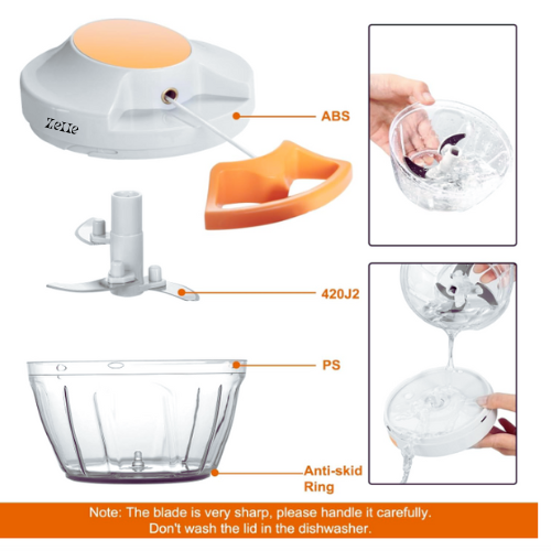 Zelle Manual Food Processor Vegetable Chopper, Portable Hand Pull String Garlic Mincer Onion Cutter for Veggies, Ginger, Fruits, Nuts, Herbs, etc., 500ml