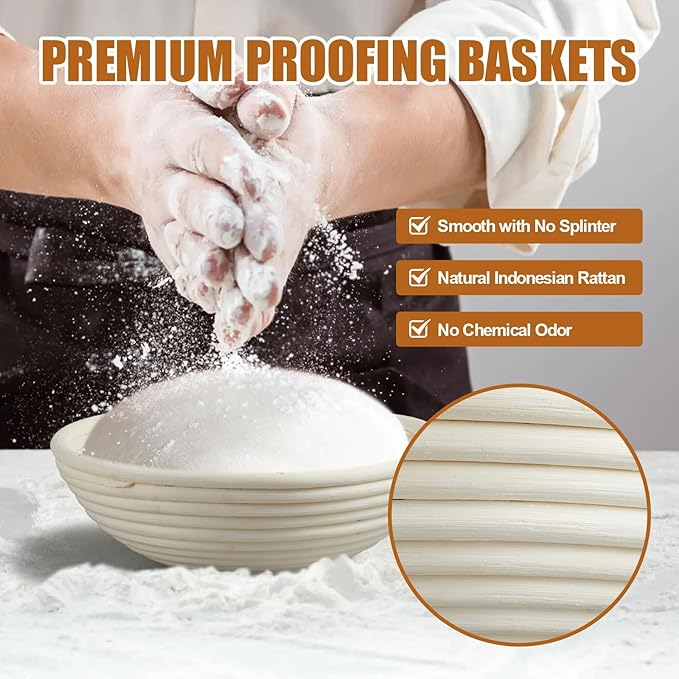 Bread Proofing Basket Set – 2 Pack 9-Inch Round Banneton Baskets with Linen Liners for Sourdough | Handmade Natural Rattan Dough Proofing Bowls