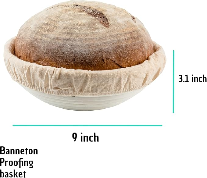 Handmade Rattan Bread Proofing Basket – Durable 9-Inch Banneton Brot form for Sourdough Baking | Non-Stick, Easy to Clean, Perfect for Artisan Loaves