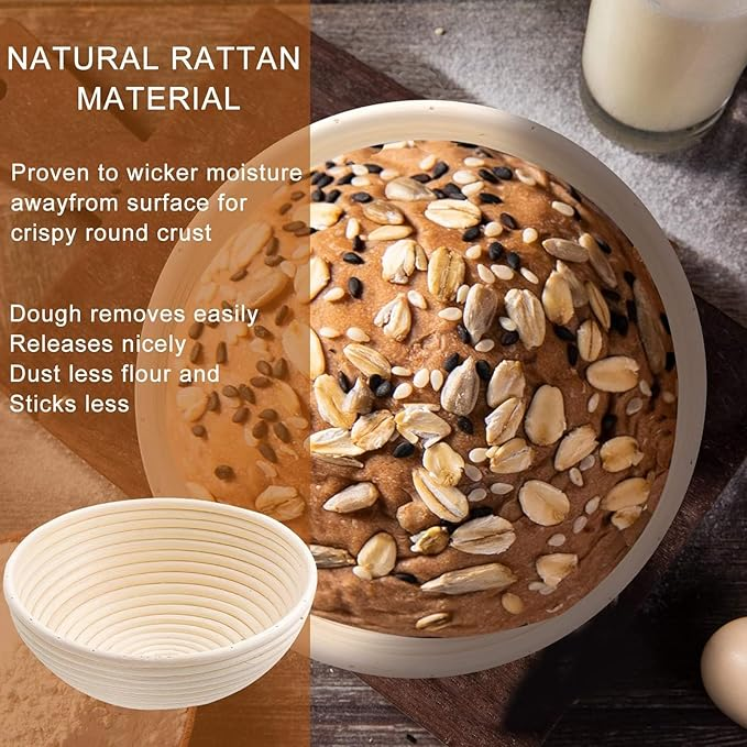 Bread Proofing Basket Set – 2 Pack 9-Inch Round Banneton Baskets with Linen Liners for Sourdough | Handmade Natural Rattan Dough Proofing Bowls