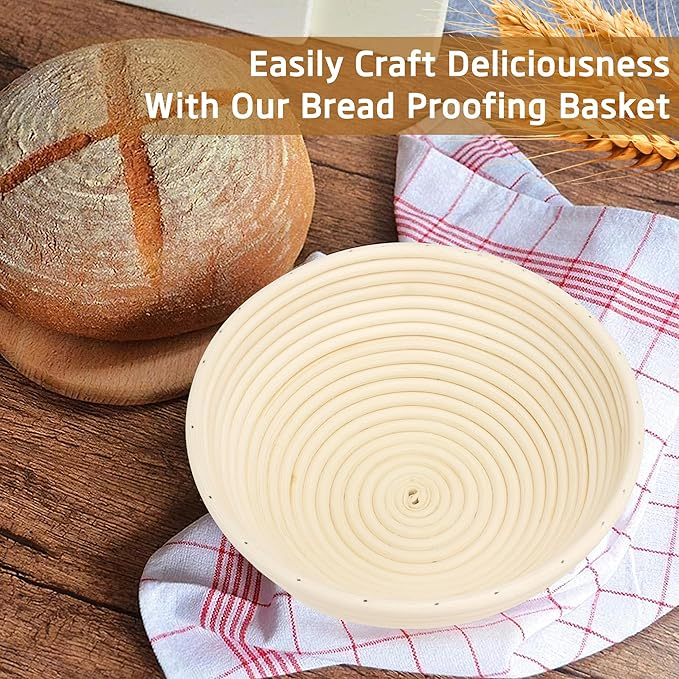 Bread Proofing Basket Set – 2 Pack Oval & Round 10x6 Inch Banneton Baskets with Covers | Rattan Sourdough Rising Bowls for Baking, Dough Proofer Kit & Gift for Artisan Bakers