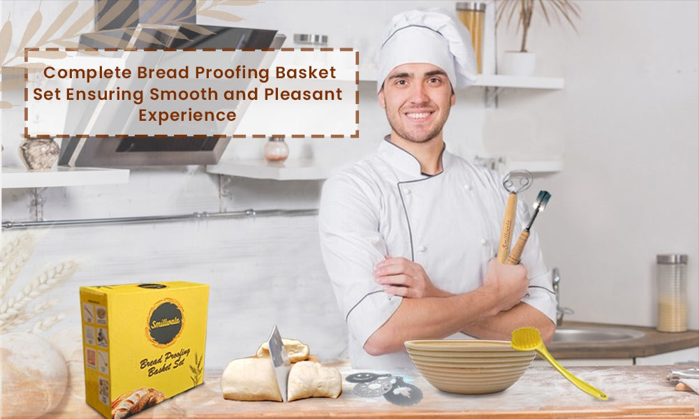 BREAD PROOFING BASKET 9" Baking Bowl Dough for Bakers Round w/ Scraper free ship