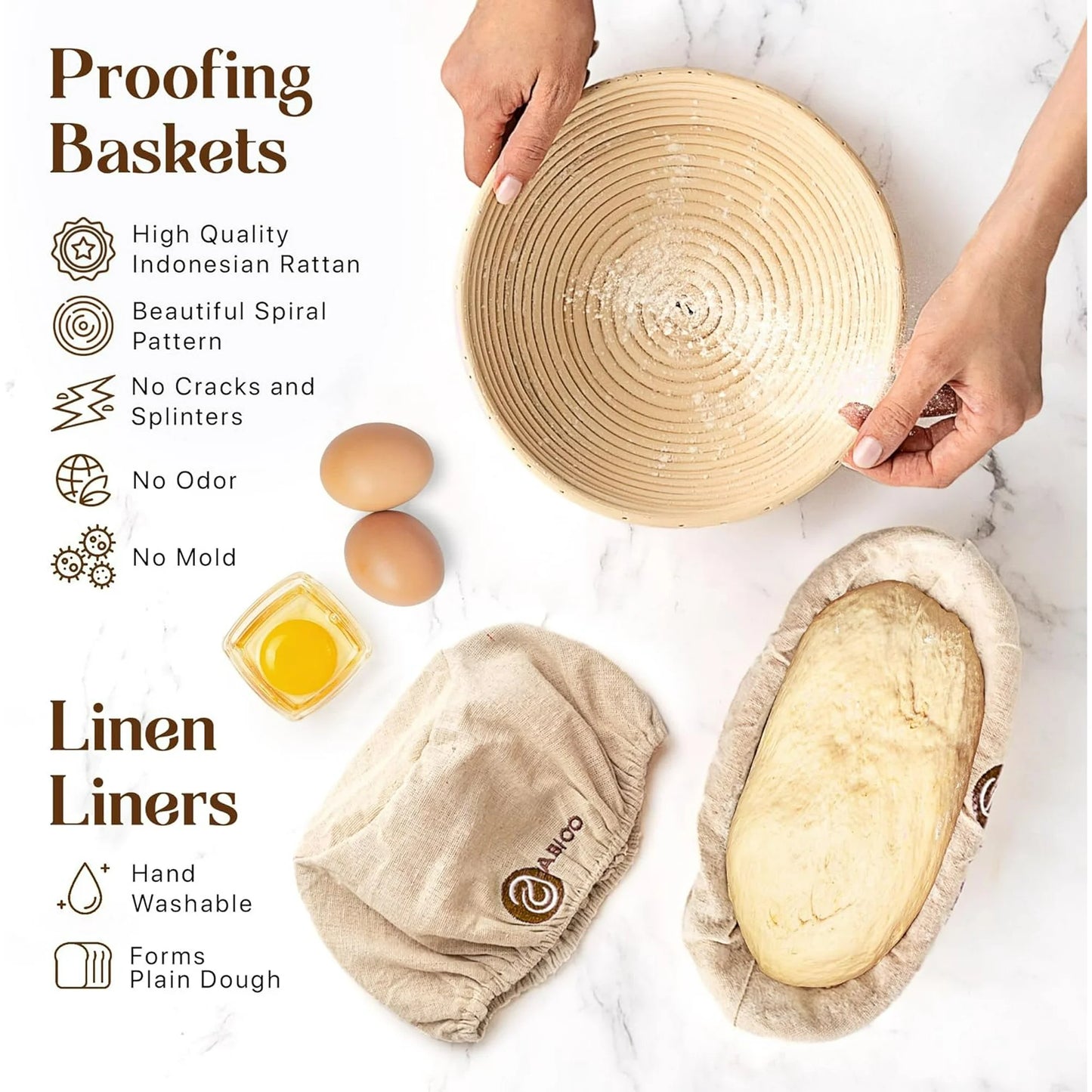 Sourdough Bread Baking Supplies and Proofing Baskets, A Complete Bread Making Kit Including 14 Pieces  Oval Bannetons, Bread Lame, Danish Whisk, Bowl & Dough Scrapers, and Linen Liners