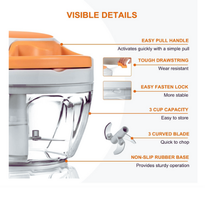 Zelle Manual Food Processor Vegetable Chopper, Portable Hand Pull String Garlic Mincer Onion Cutter for Veggies, Ginger, Fruits, Nuts, Herbs, etc., 500ml