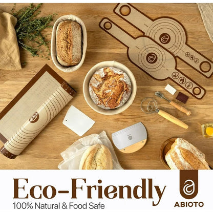 Sourdough Bread Baking Supplies and Proofing Baskets, A Complete Bread Making Kit Including 14 Pieces  Oval Bannetons, Bread Lame, Danish Whisk, Bowl & Dough Scrapers, and Linen Liners