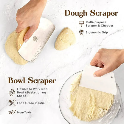 Sourdough Bread Baking Supplies and Proofing Baskets, A Complete Bread Making Kit Including 14 Pieces  Oval Bannetons, Bread Lame, Danish Whisk, Bowl & Dough Scrapers, and Linen Liners