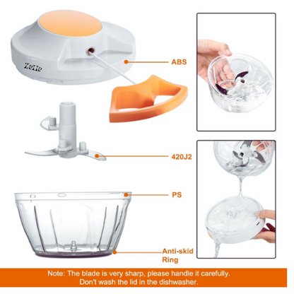 Zelle Manual Food Processor Vegetable Chopper, Portable Hand Pull String Garlic Mincer Onion Cutter for Veggies, Ginger, Fruits, Nuts, Herbs, etc., 500ml