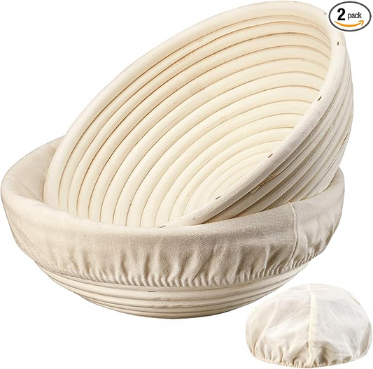 Bread Proofing Basket Set – 2 Pack 9-Inch Round Banneton Baskets with Linen Liners for Sourdough | Handmade Natural Rattan Dough Proofing Bowls