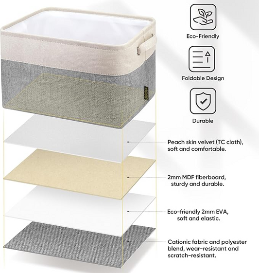 3 Pack Fabric Storage Bins – 15"x11"x9.5" Linen Closet Organizer Baskets for Shelves, Clothes & Home Storage | Foldable Decorative Bins for Bedroom, Nursery, or Office (Grey)