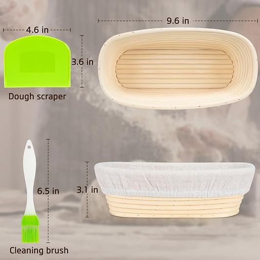 Bread Proofing Basket Set – 2 Pack Oval & Round 10x6 Inch Banneton Baskets with Covers | Rattan Sourdough Rising Bowls for Baking, Dough Proofer Kit & Gift for Artisan Bakers