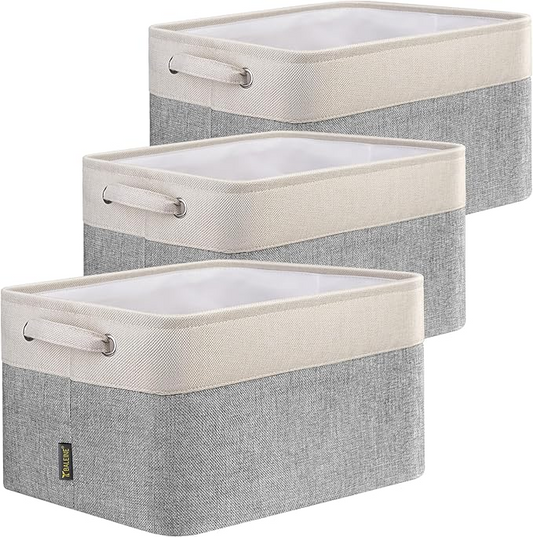 3 Pack Fabric Storage Bins – 15"x11"x9.5" Linen Closet Organizer Baskets for Shelves, Clothes & Home Storage | Foldable Decorative Bins for Bedroom, Nursery, or Office (Grey)