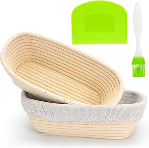 Bread Proofing Basket Set – 2 Pack Oval & Round 10x6 Inch Banneton Baskets with Covers | Rattan Sourdough Rising Bowls for Baking, Dough Proofer Kit & Gift for Artisan Bakers