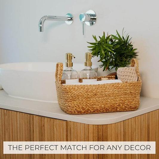Beautiful Storage Basket Set of 4 - Natural Jute Rope Baskets for Shelves Are Perfect for Organizing Your Home - Quality Storage Bins Easily Fit With Any Nursery or Bedroom Decor