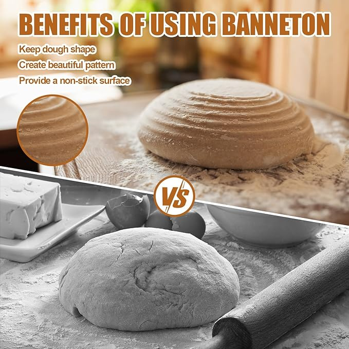 Bread Proofing Basket Set – 2 Pack 9-Inch Round Banneton Baskets with Linen Liners for Sourdough | Handmade Natural Rattan Dough Proofing Bowls