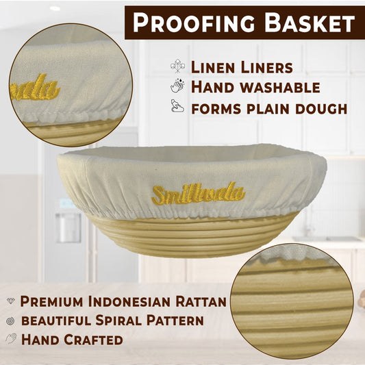 BREAD PROOFING BASKET 9" Baking Bowl Dough for Bakers Round w/ Scraper free ship