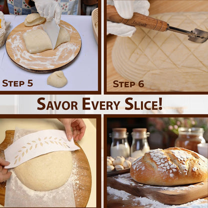 BREAD PROOFING BASKET 9" Baking Bowl Dough for Bakers Round w/ Scraper free ship
