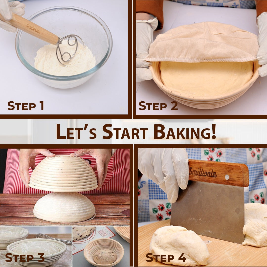 BREAD PROOFING BASKET 9" Baking Bowl Dough for Bakers Round w/ Scraper free ship