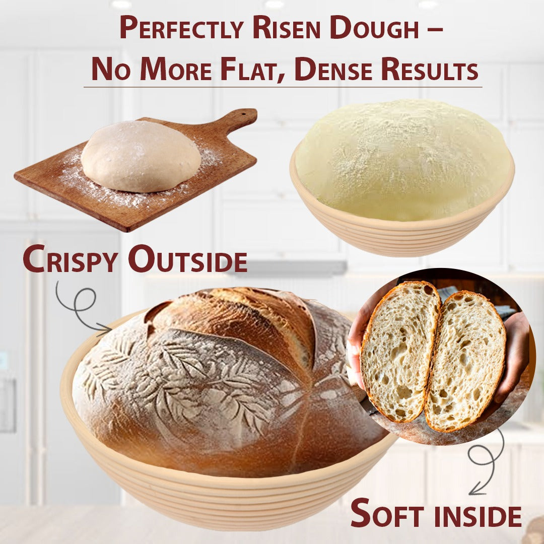 BREAD PROOFING BASKET 9" Baking Bowl Dough for Bakers Round w/ Scraper free ship