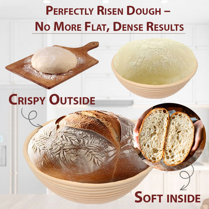 BREAD PROOFING BASKET 9" Baking Bowl Dough for Bakers Round w/ Scraper free ship