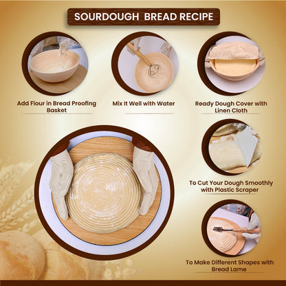 BREAD PROOFING BASKET 9" Baking Bowl Dough for Bakers Round w/ Scraper free ship