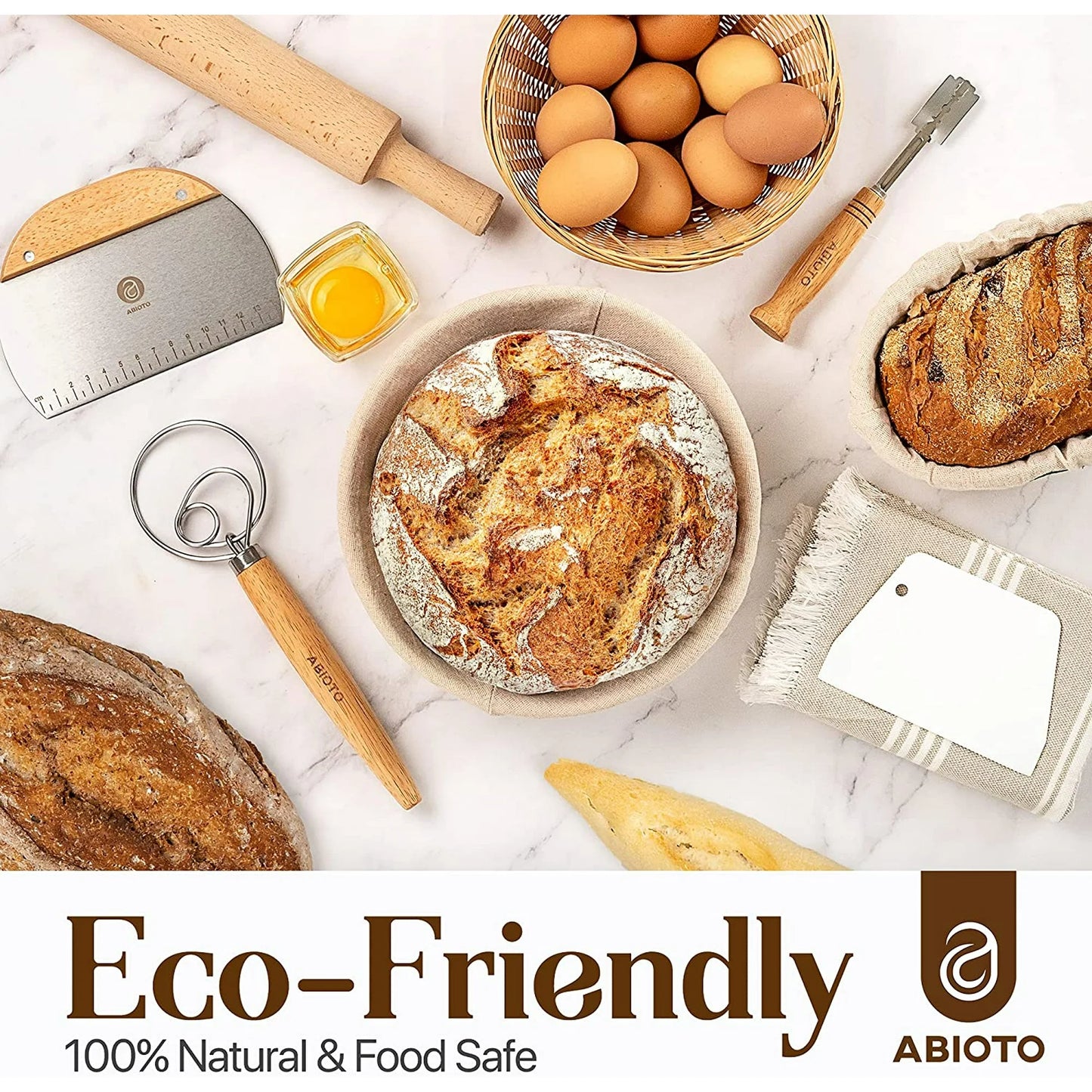 Sourdough Bread Baking Supplies and Proofing Baskets, A Complete Bread Making Kit Including 14 Pieces  Oval Bannetons, Bread Lame, Danish Whisk, Bowl & Dough Scrapers, and Linen Liners